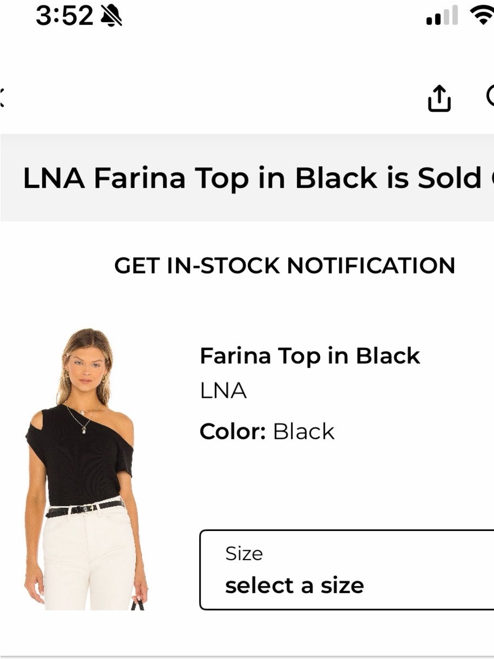 Black LNA Farina One-Shoulder Top in Black with cutout detail. XS